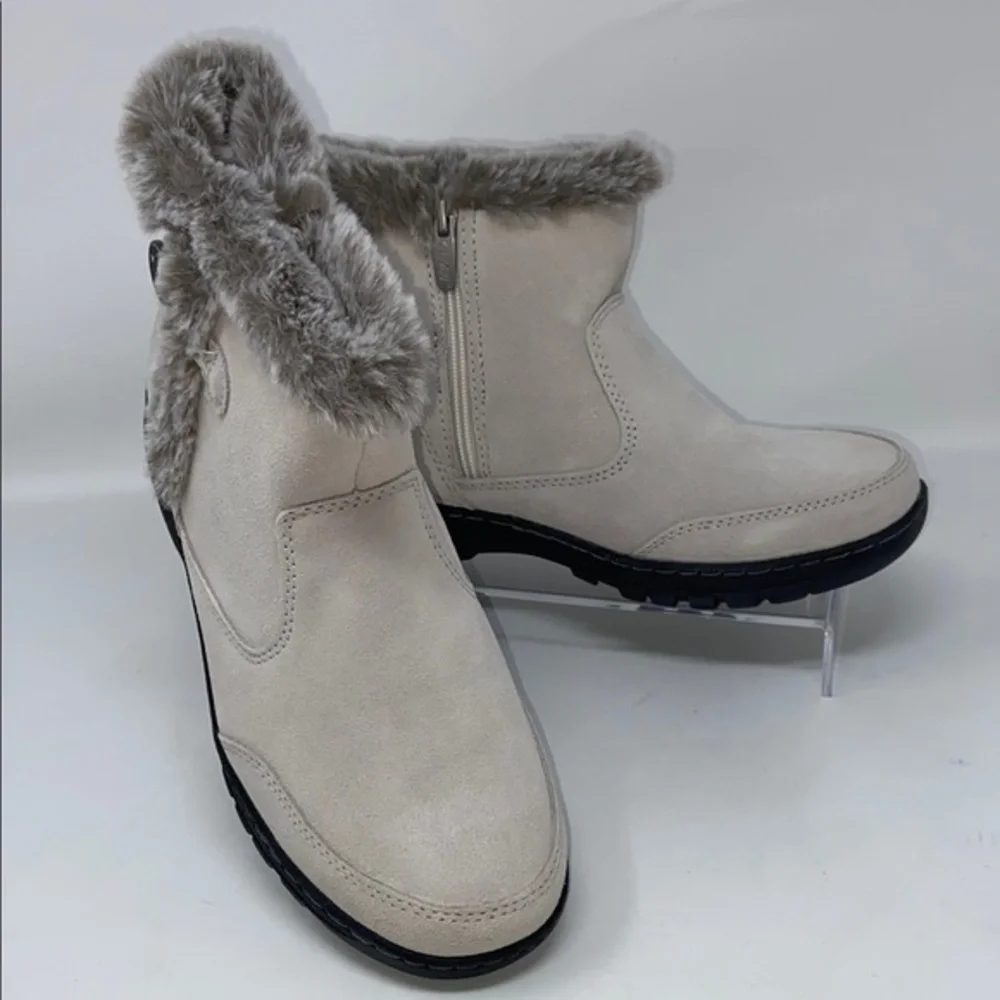 NTW Khombu “Iris” Ankle Winter Boots Cream Genuine Suede Faux Fur Lining